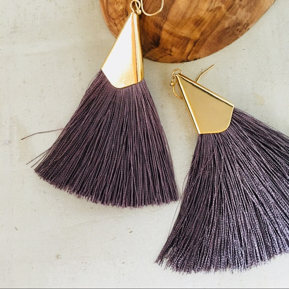 Large Silk Tassel Earring Gray